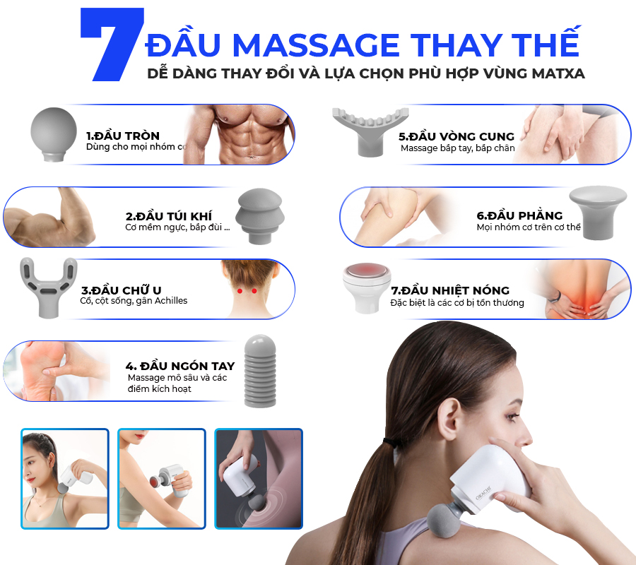 Súng massage cầm tay có đầu nóng OKACHI JP-G3 (trắng)